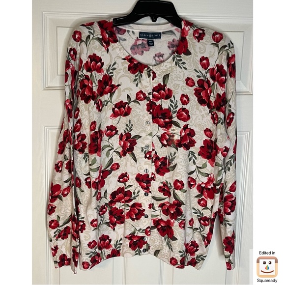 Karen Scott Floral Cardigan - Picture 3 of 6